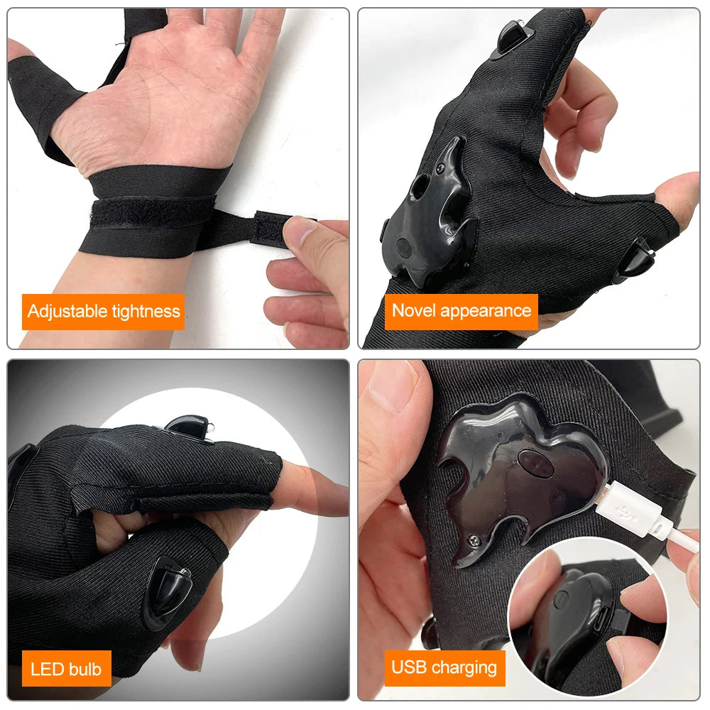 Gants avec Lumières LED Étanches USB Rechargeable